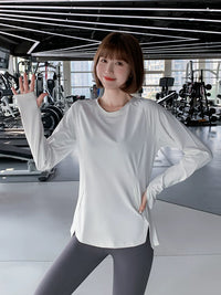 Women's Breathable Quick-Dry Long Sleeve Running T-Shirt Loose Fit Workout Top Plus Size Yoga Fitness Apparel
