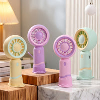 Portable Macaron Mini Fan with Phone Holder and Lanyard, USB Rechargeable for Students and Dorms