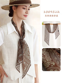 Silk Scarf for Women, Thin Narrow Ribbon, Luxury Style Necktie, Summer Waistband