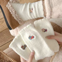Women's Winter Thermal Fleece-Lined Mid-Calf Socks with Cartoon Embroidery