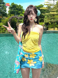 Dopamine Sweet & Spicy Halter Crop Top & Printed Skirt Two-Piece Set for Women