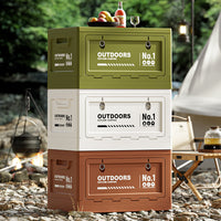 Outdoor Folding Storage Box with Side Opening, Camping Car Trunk Organizer, Plastic Container with Optional Wooden Tabletop