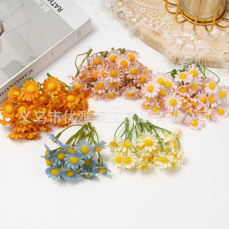 Forest-Style Artificial Daisy Bouquet, Plastic Flower DIY Straw Hat Costume Decoration, Silk Fake Flower Craft Garland Material