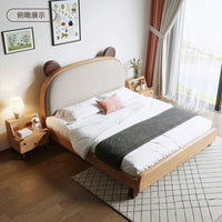 Modern Minimalist Beech Solid Wood Bed Twin Cartoon Bed with Wood Wax Oil Finish for Children