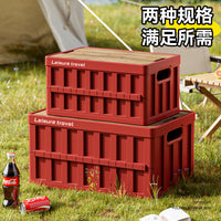 Outdoor Camping Storage Box with Wooden Lid - Foldable Car Trunk Organizer