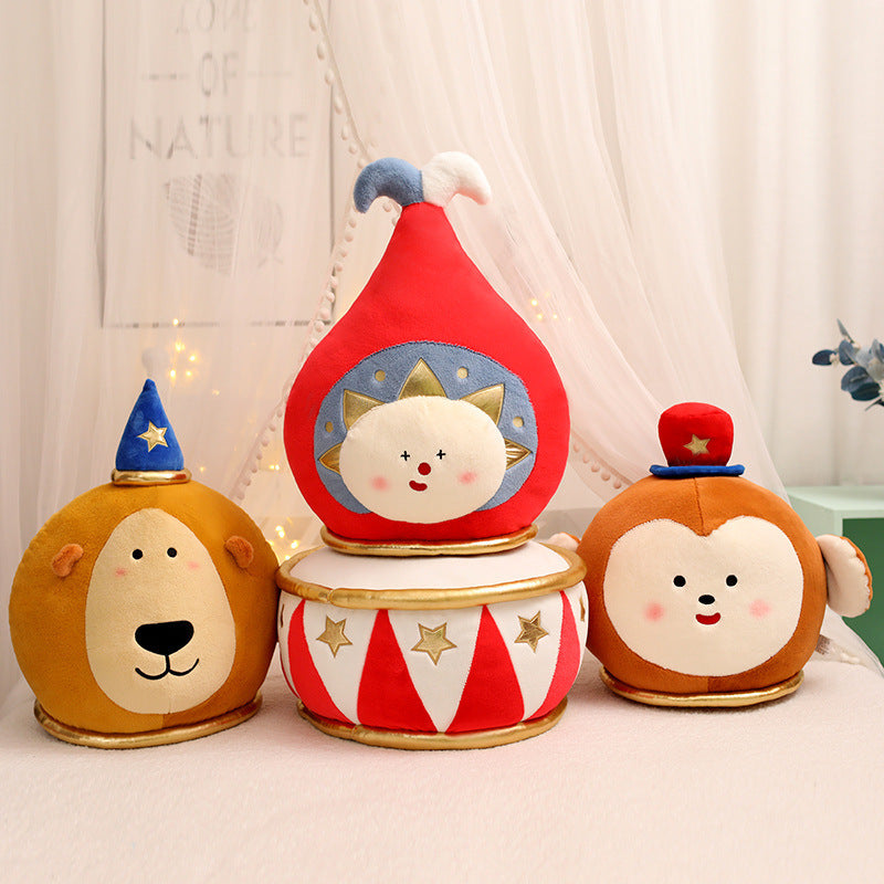Circus Clown Plush Pillow Blanket Series with Cute Expressions, Elephant Hot Air Balloon Design, Children's Day Gift