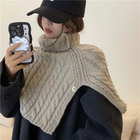 Korean Style Knitted Pullover Shawl for Women, High Collar Neck Warmer Scarf, Thickened Warm Wrap for Autumn Winter