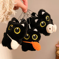 Squeaky Black Cat Plush Keychain Pendant for Bags and DIY Crafts