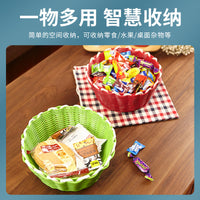 Plastic Woven Storage Basket for Desktop, Snacks, Fruit, and Cosmetics