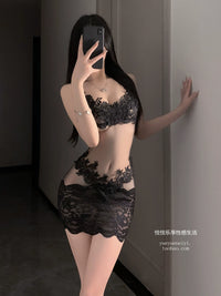 Sexy Lace Mesh Chemise Nightgown with Stockings for Women