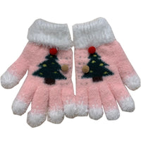 Snowflake Christmas Tree Fingerless Gloves for Women and Kids, Touchscreen Compatible, Plush Lined, Thick Warm for Winter Cycling