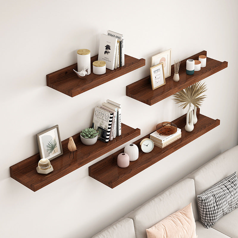Nordic Style Solid Wood Wall Shelf for Living Room, Nail-Free Installation