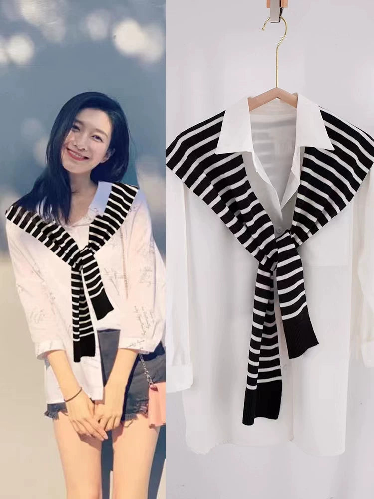 Striped Knit Shawl Scarf for Women - Versatile Capelet Wrap for Spring/Autumn