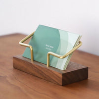 Solid Wood Business Card Holder for Desk, Beechwood/Black Walnut Display Stand