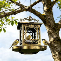 Vintage Bronze Solar Bird Feeder Hanging Tray for Outdoor Garden