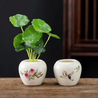Mini Chinese Ceramic Vase with Faux Plant for Desktop Decor