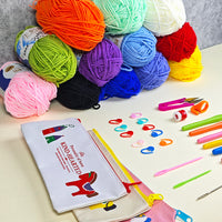 Crochet Hook Set for Beginners with Yarn and Accessories, DIY Craft Kit for Amigurumi and Flower Bouquets