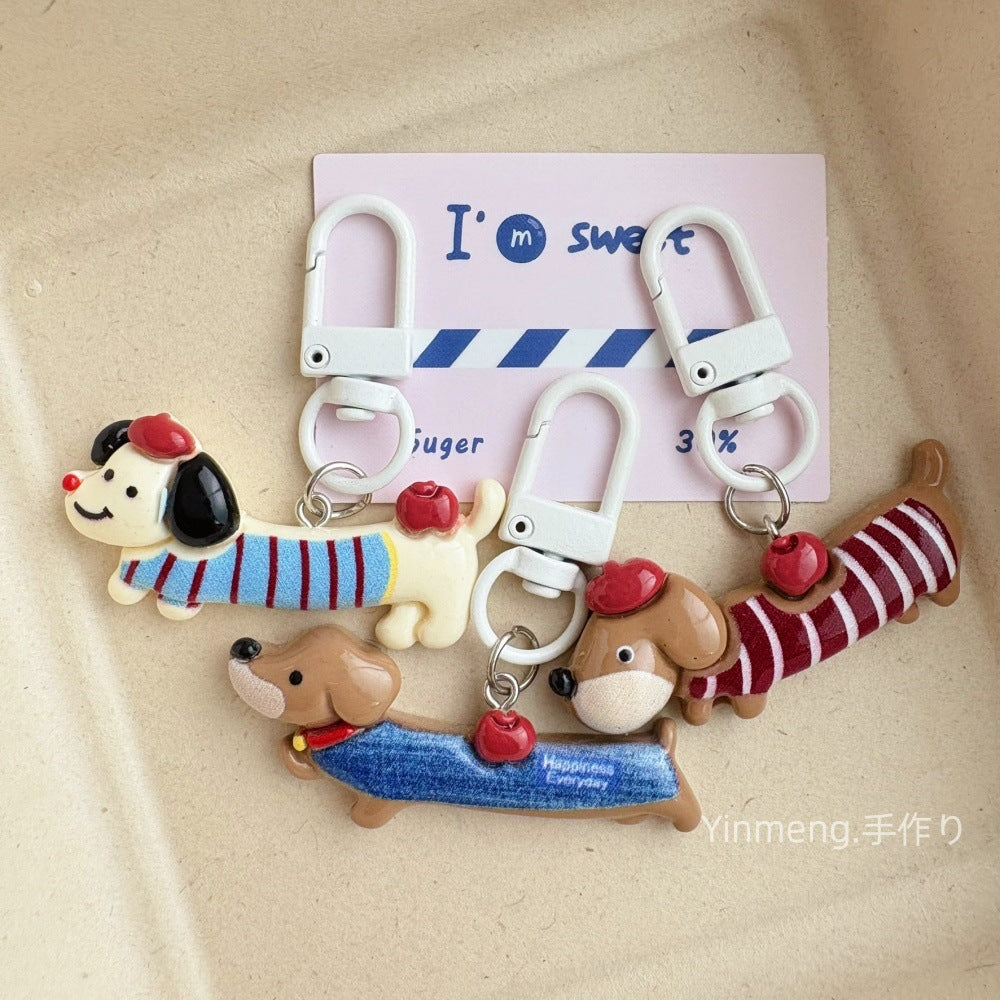 Fashionable Dachshund Dog Keychain & Brooch Set for Bags, Keys, and Hair Accessories