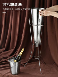 Thickened Stainless Steel Double-Layer Champagne Ice Bucket with Display Stand for Bar