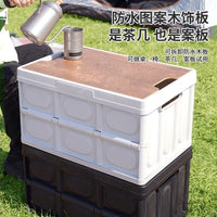 Foldable Outdoor Camping Storage Box with Wooden Lid for Car Trunk Organization