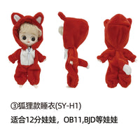 OB11 BJD 1/12 Doll Animal Onesie Pajamas Set