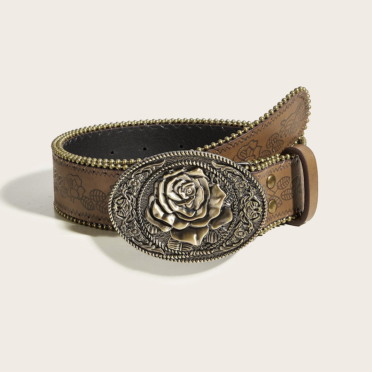 Punk Rock Studded Leather Belt with Snap Buckle for Men