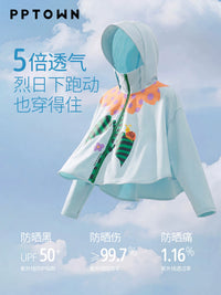 Girls' UV Protection Hoodie Jacket, Thin Ice Silk Sunscreen Coat for Kids, Quick Dry Outdoor Cape