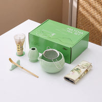 Ceramic Matcha Bowl Set with Spout and Whisk for Traditional Tea Ceremony