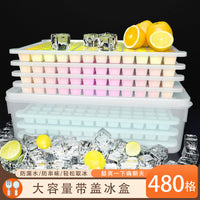 Stackable Ice Cube Tray with Storage Bin and Scoop, Food-Grade Silicone Ice Maker for Freezer, Large Capacity