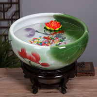 Jingdezhen Ceramic Blue and White Porcelain Fish Tank for Goldfish, Lotus, and Turtle