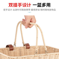 Vintage Woven Bicycle Basket Front Handlebar Detachable Storage with Handle