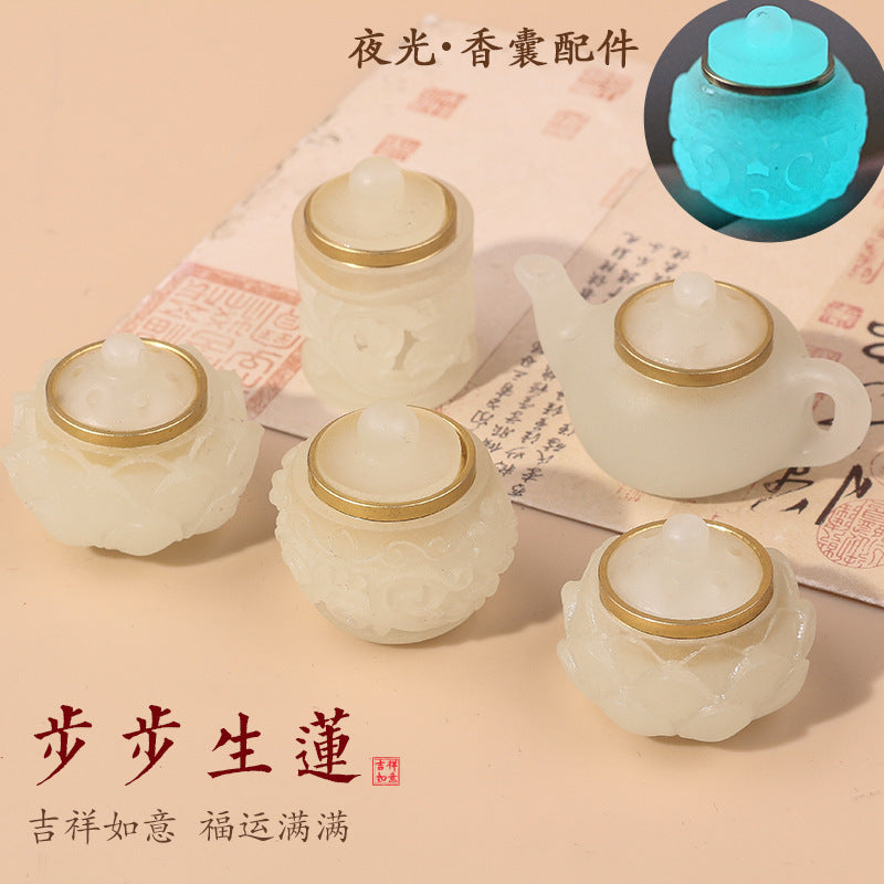 Luminous Stone Hollow Carved Lotus Sachet Pendant for DIY Crafts Keychains