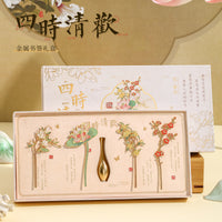 Four Seasons Delight Bookmark & Ornament Gift Set - Chinese Style Souvenir for Friends & Teachers