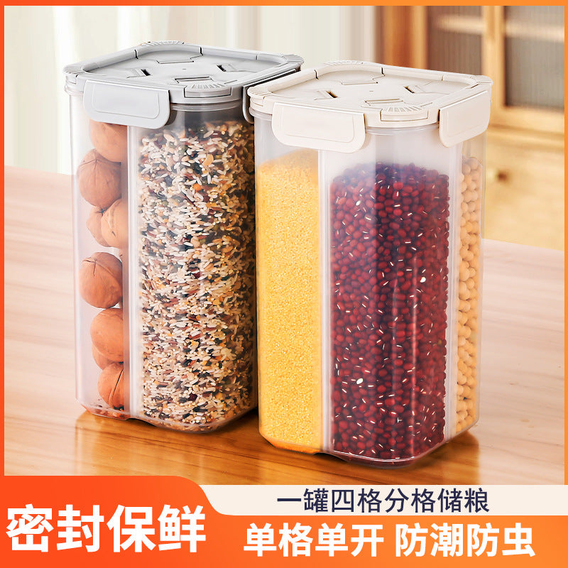 Multi-Compartment Cereal and Grain Storage Container with Lid