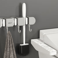 Wall-Mounted Mop and Broom Holder with Hooks, Punch-Free Organizer for Home and Bathroom