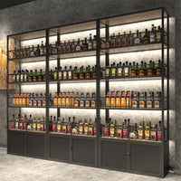 Minimalist Iron Wine Rack with Lights for Bar Commercial Use, Winery Display Shelf, Floor-standing Grape Beer Cabinet