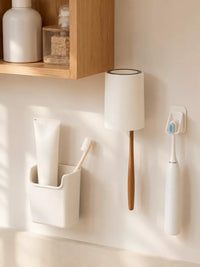 INS Style Wall-Mounted Toothbrush Holder with Suction Cup Mirror for Bathroom