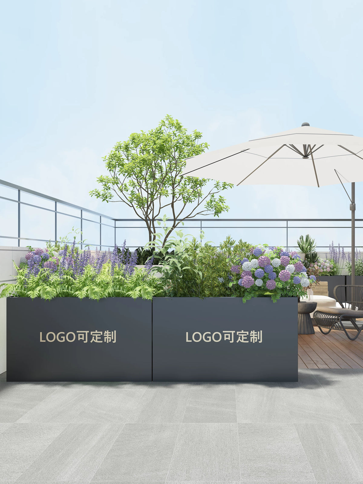 Outdoor Iron Stainless Steel Planter Box Rectangular Garden Bed Commercial Street Square Fence Flower Trough