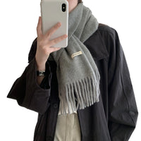 Women's Wool Blend Scarf Winter Warm Solid Color Korean Style Fashion Tassel Woven Shawl