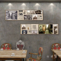 Vintage Shanghai Style Wall Art Black and White Newspaper Photo Mural for Cafe Decor