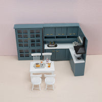 1:12 Dollhouse Miniature Kitchen Island Cabinet Dining Table Chair Set