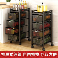 Pull-Out Drawer Kitchen Storage Rack Multi-layer Carbon Steel Organizer for Vegetables and Sundries