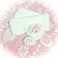 Cute Rabbit Ear Plush Scarf with Paw Print Brooch for Winter