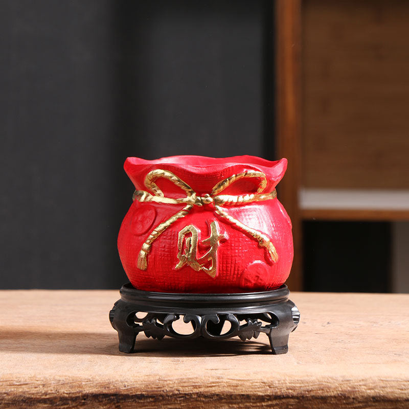 Red Ceramic Succulent Planter with Tray for Office and Home Decor