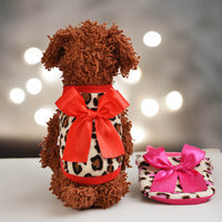 Festive Coral Fleece Pet Clothes for Small Dogs and Puppies, Leopard Print/Milk Box Design, Autumn/Winter Wear