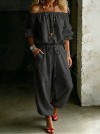 Women's Off-Shoulder Top & Drawstring Jogger Pants Set