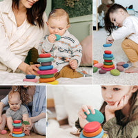 Wooden Rainbow Stacking Stones Educational Toy for Kids