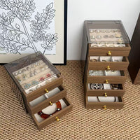 Luxury Walnut Grain Jewelry Box with Drawers for Earrings, Necklaces, and Bracelets