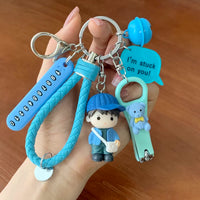 Cartoon Keychain with Nail Clipper and Ear Spoon, Cute Bag Charm for Couples