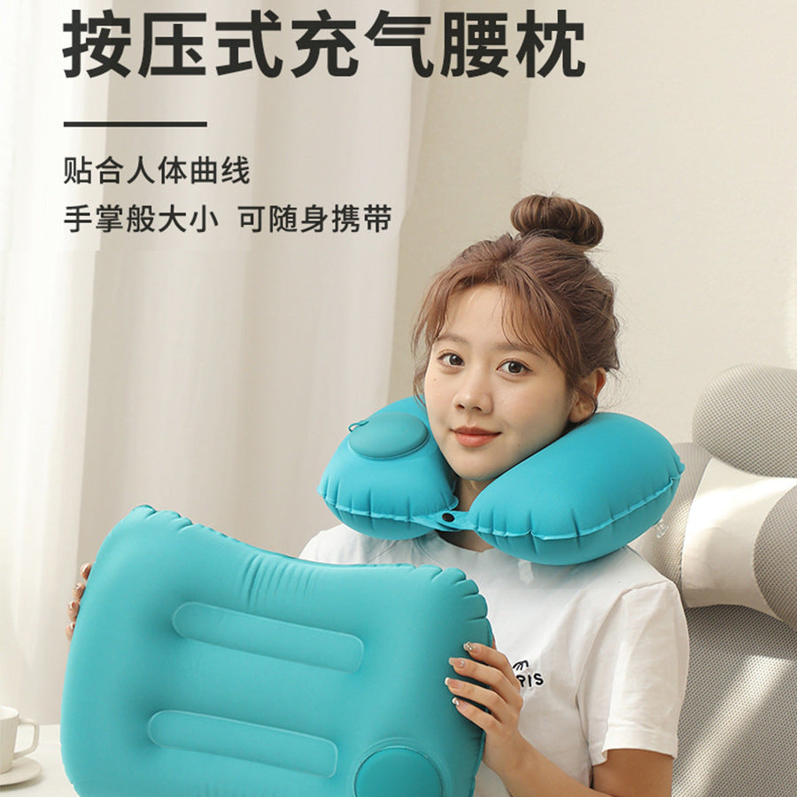 Inflatable Travel Pillow Set with Lumbar Support for Neck and Waist, Portable Folding Design for Office Naps and Outdoor Use